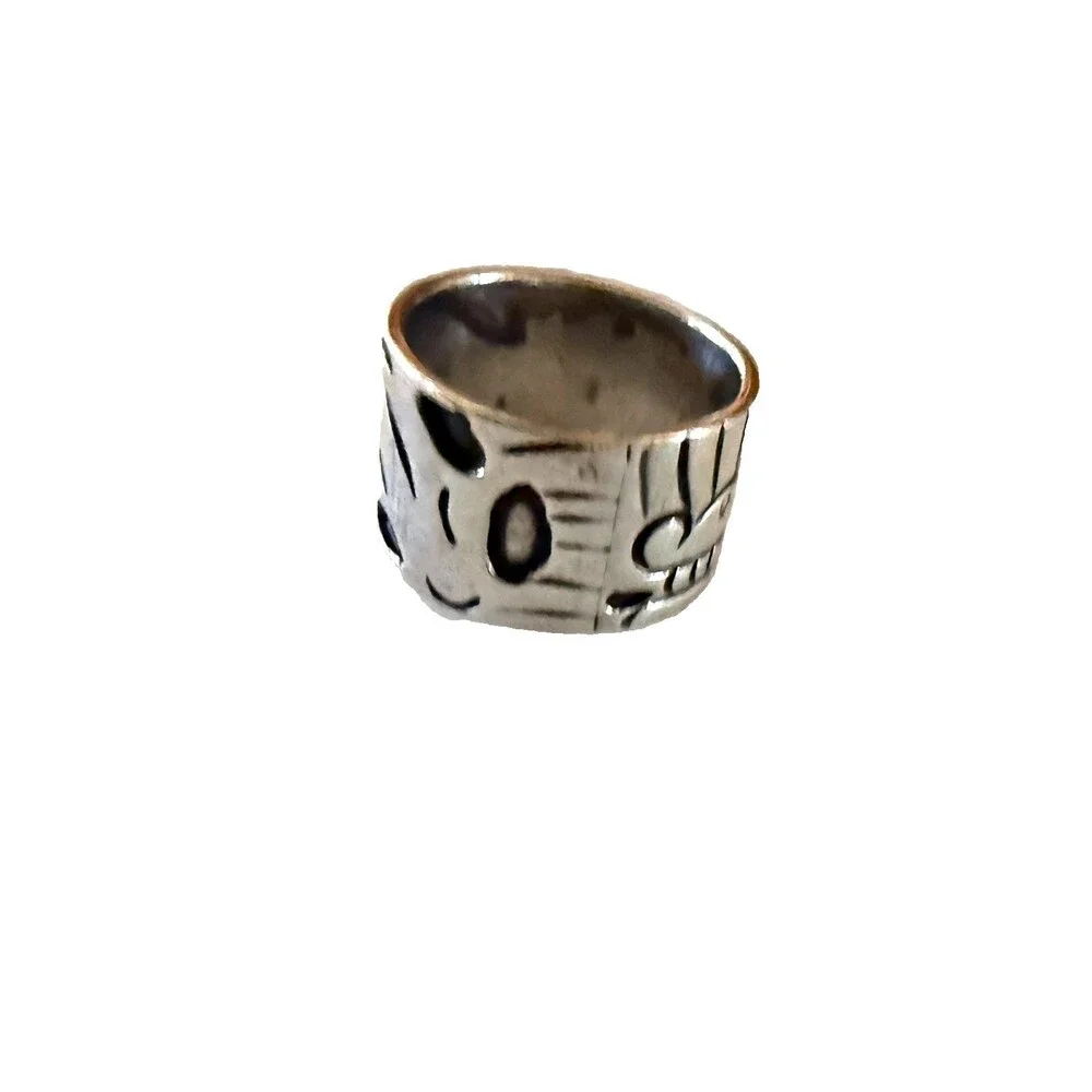 New Vintage Taxco Eched Sterling Silver Band Ring Size 9.5